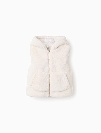 Gilet en Fausse Fourrure avec Capuche