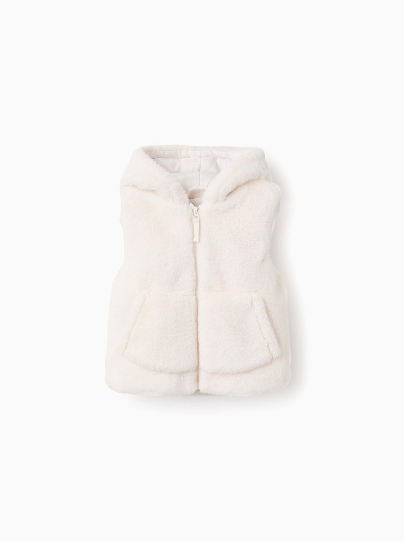 Gilet en Fausse Fourrure avec Capuche Beige clair - Kiabi