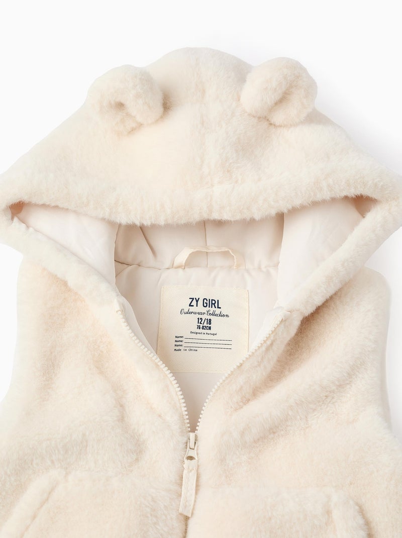 Gilet en Fausse Fourrure avec Capuche Beige clair - Kiabi