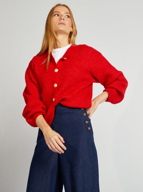 Gilet en grosse maille avec boutons dorés - Kiabi