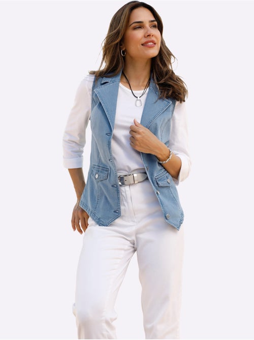 Gilet en jean à col à revers avec fausses poches - taille standard - moda vilona - Kiabi Gilet en jean à col à revers avec fausses poches - taille standard - moda vilona - Kiabi