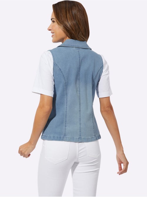 Gilet en jean à col à revers avec fausses poches - taille standard - moda vilona - Kiabi Gilet en jean à col à revers avec fausses poches - taille standard - moda vilona - Kiabi