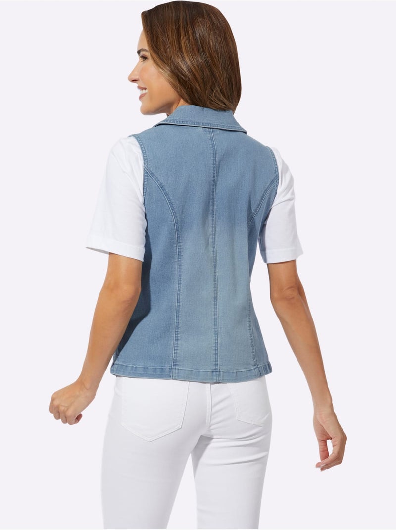 Gilet en jean à col à revers avec fausses poches - taille standard - moda vilona Bleu Blanc - Kiabi