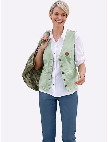Gilet en jean à col v avec 2 poches raglan - taille standard - moda vilona