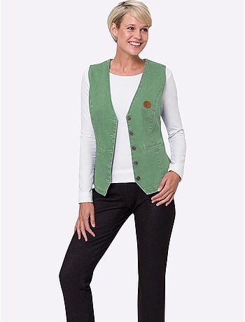 Gilet en jean à col v avec 2 poches raglan - taille standard - moda vilona