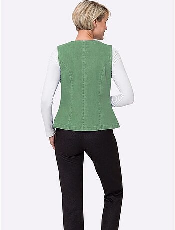 Gilet en jean à col v avec 2 poches raglan - taille standard - moda vilona