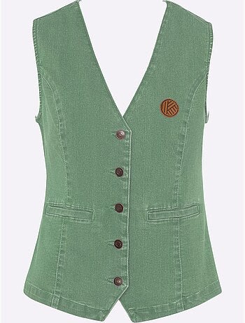 Gilet en jean à col v avec 2 poches raglan - taille standard - moda vilona