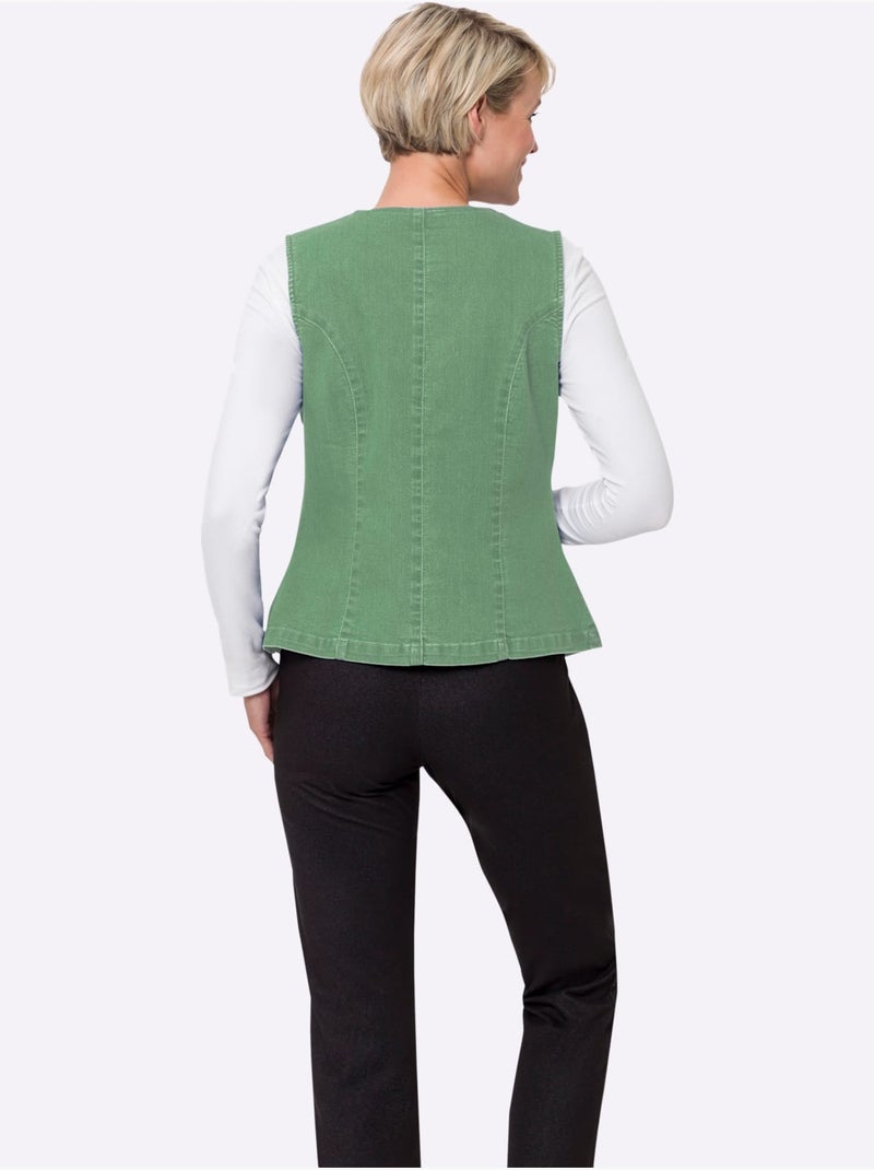 Gilet en jean à col v avec 2 poches raglan - taille standard - moda vilona Vert eucalyptus - Kiabi