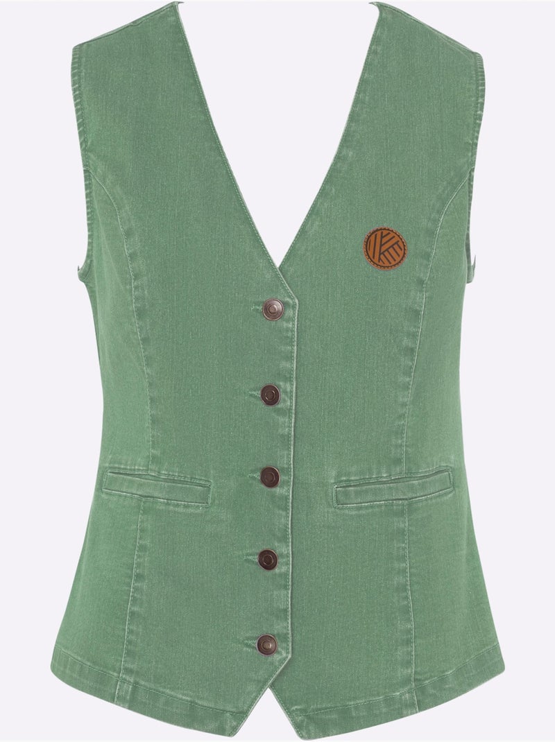 Gilet en jean à col v avec 2 poches raglan - taille standard - moda vilona Vert eucalyptus - Kiabi