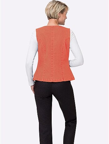 Gilet en jean à col v avec 2 poches raglan - taille standard - moda vilona