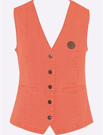 Gilet en jean à col v avec 2 poches raglan - taille standard - moda vilona