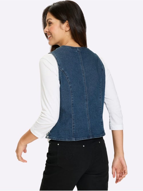 Gilet en jean à encolure en V et boutons avec broderie ajourée - Taille standard - Moda Vilona - Kiabi Gilet en jean à encolure en V et boutons avec broderie ajourée - Taille standard - Moda Vilona - Kiabi