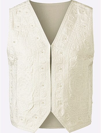 Gilet en jean avec broderie florale et perles décoratives - Taille standard - Witt