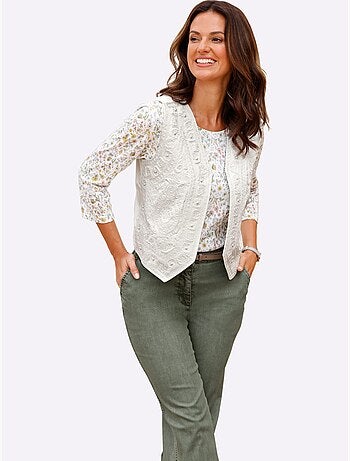 Gilet en jean avec broderie florale et perles décoratives - Taille standard - Witt