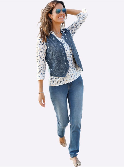 Gilet En Jean Jolie Broderie Florale Avec Perles Décoratives - Taille Standard - Witt - Kiabi