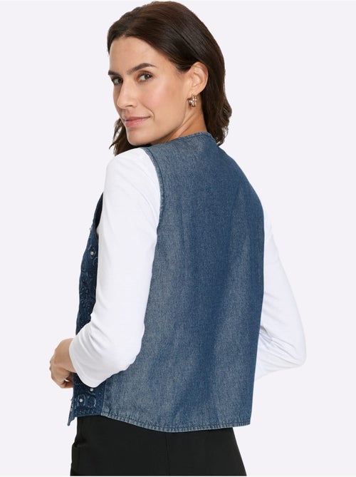 Gilet En Jean Jolie Broderie Florale Avec Perles Décoratives - Taille Standard - Witt - Kiabi