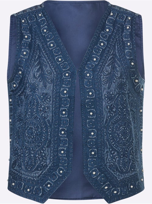 Gilet En Jean Jolie Broderie Florale Avec Perles Décoratives - Taille Standard - Witt - Kiabi