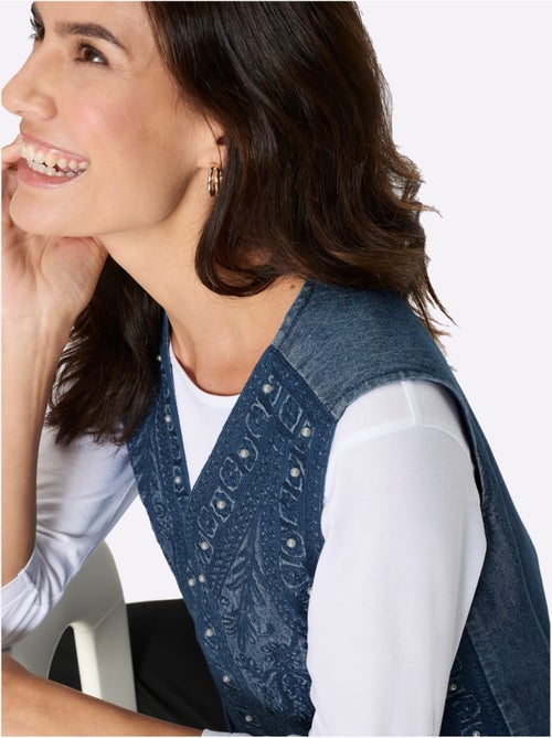 Gilet En Jean Jolie Broderie Florale Avec Perles Décoratives - Taille Standard - Witt - Kiabi