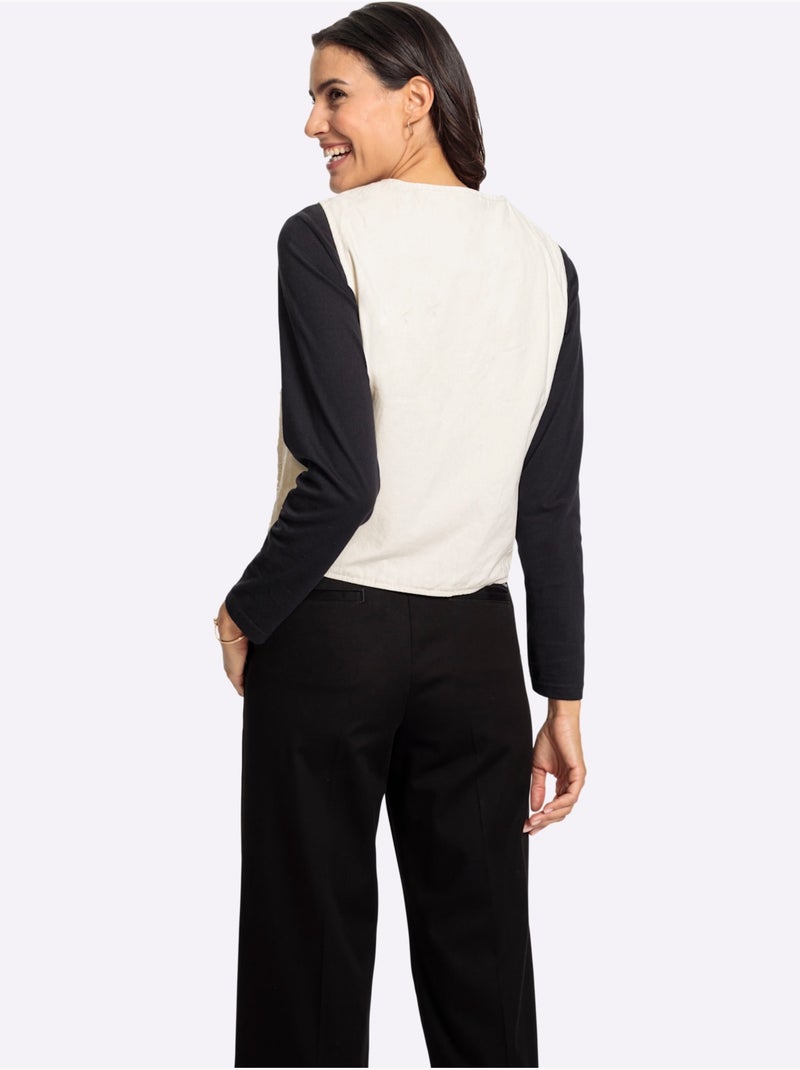 Gilet En Jean Jolie Broderie Florale Avec Perles Décoratives - Taille Standard - Witt Ecru - Kiabi