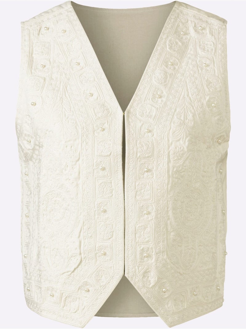 Gilet En Jean Jolie Broderie Florale Avec Perles Décoratives - Taille Standard - Witt Ecru - Kiabi