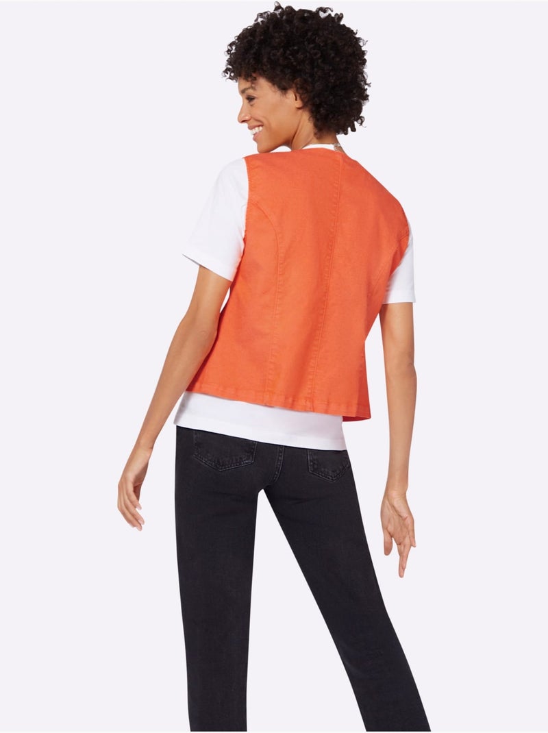 Gilet En Jean Qualité Coton - Taille Standard - Witt Orange - Kiabi