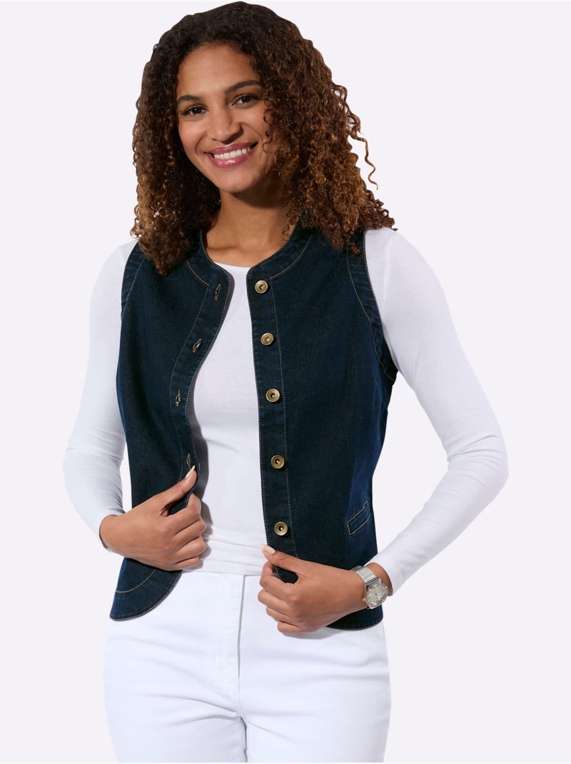 Gilet En Jean Qualité Coton Doux Sur La Peau - Taille Standard - Witt Bleu foncé - Kiabi