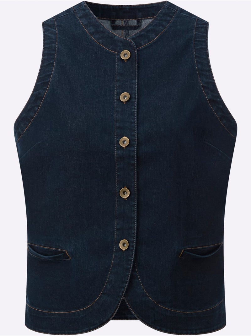 Gilet En Jean Qualité Coton Doux Sur La Peau - Taille Standard - Witt Bleu foncé - Kiabi