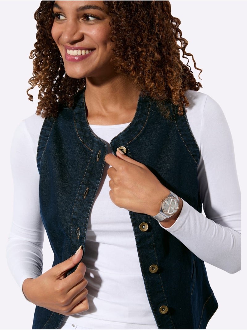 Gilet En Jean Qualité Coton Doux Sur La Peau - Taille Standard - Witt Bleu foncé - Kiabi
