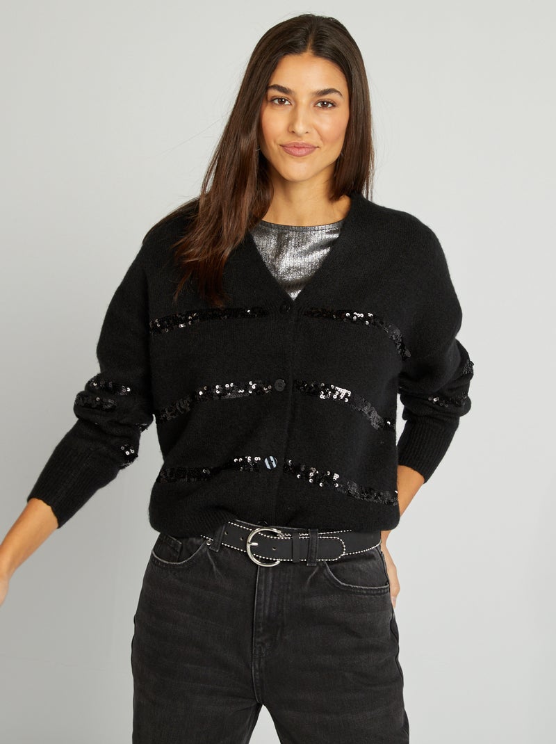 Gilet en laine mélangé avec sequins noir - Kiabi
