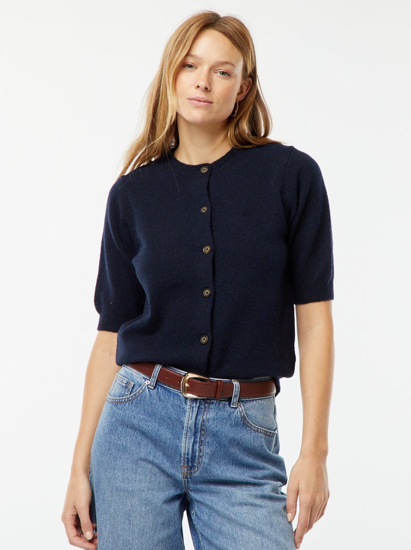Gilet en laine mélangé Bleu - Kiabi