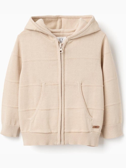 Gilet en maille à capuche et lignes en relief - Kiabi