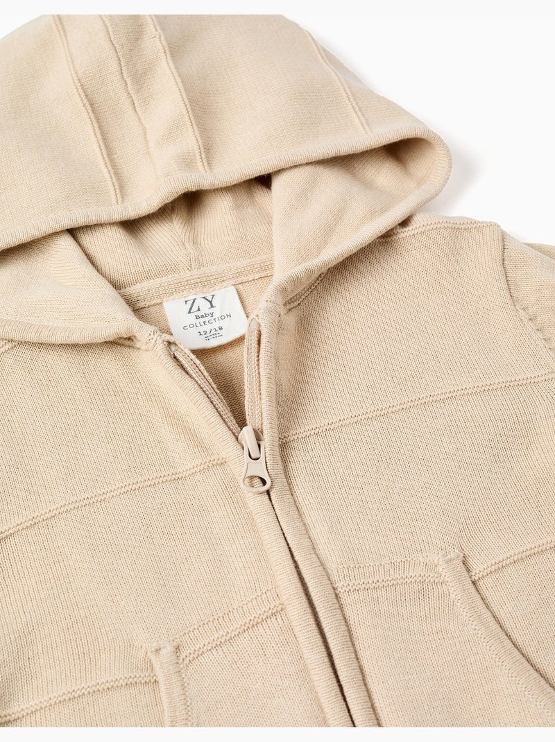Gilet en maille à capuche et lignes en relief Beige clair - Kiabi