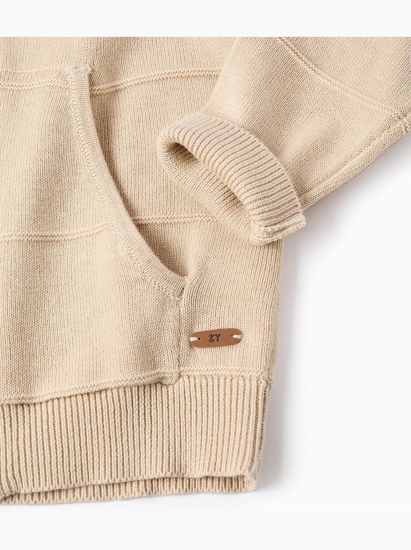 Gilet en maille à capuche et lignes en relief Beige clair - Kiabi