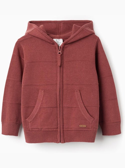 Gilet en maille à capuche et lignes en relief - Kiabi