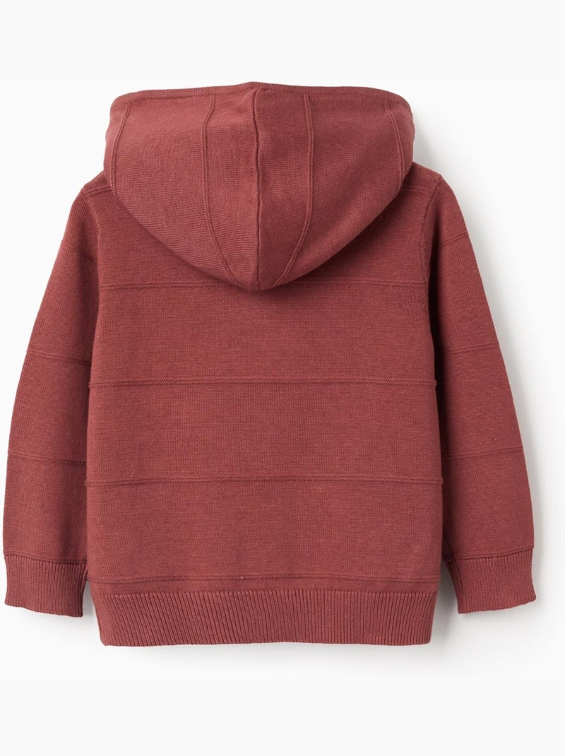 Gilet en maille à capuche et lignes en relief Marron - Kiabi