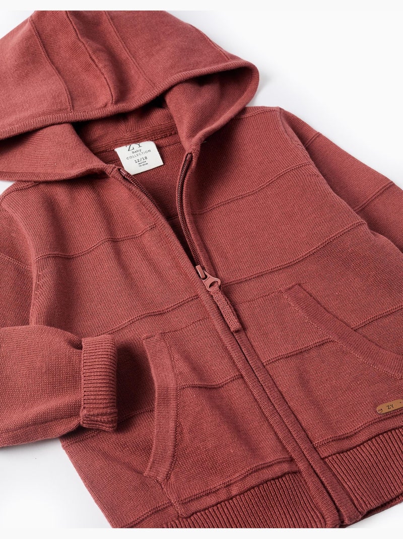 Gilet en maille à capuche et lignes en relief Marron - Kiabi