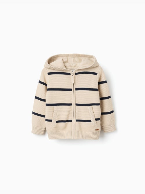 Gilet en maille à capuche et rayures - Kiabi