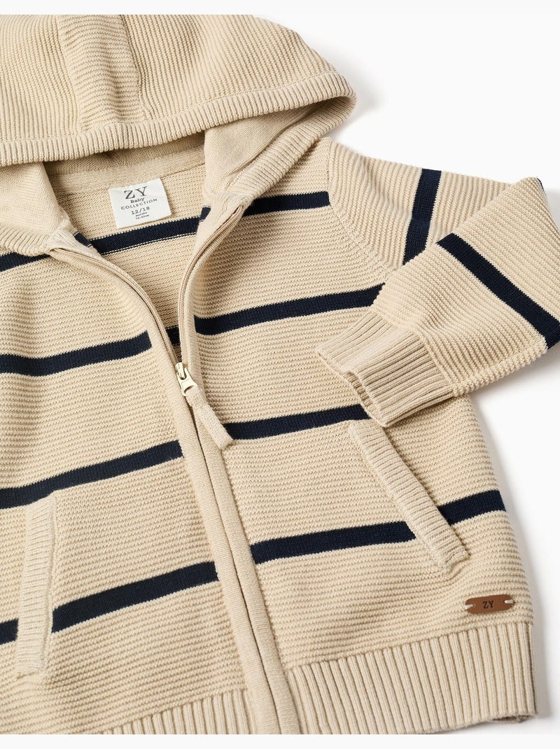 Gilet en maille à capuche et rayures Beige clair - Kiabi