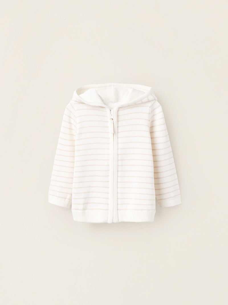 Gilet en Maille à Capuche Rayé Blanc - Kiabi