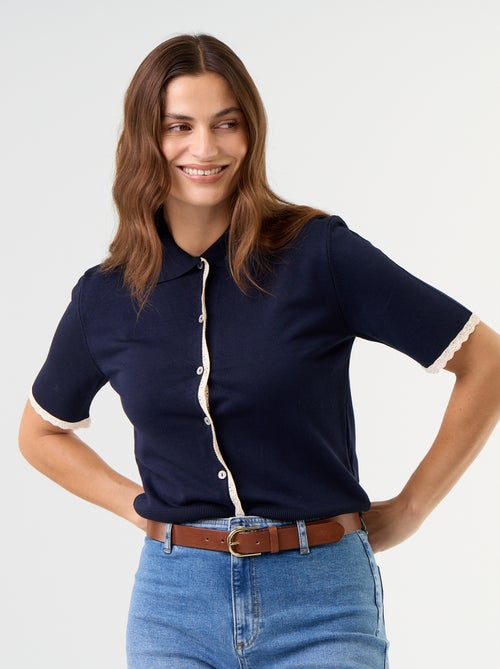Gilet en maille à manches courtes avec dentelle - Kiabi