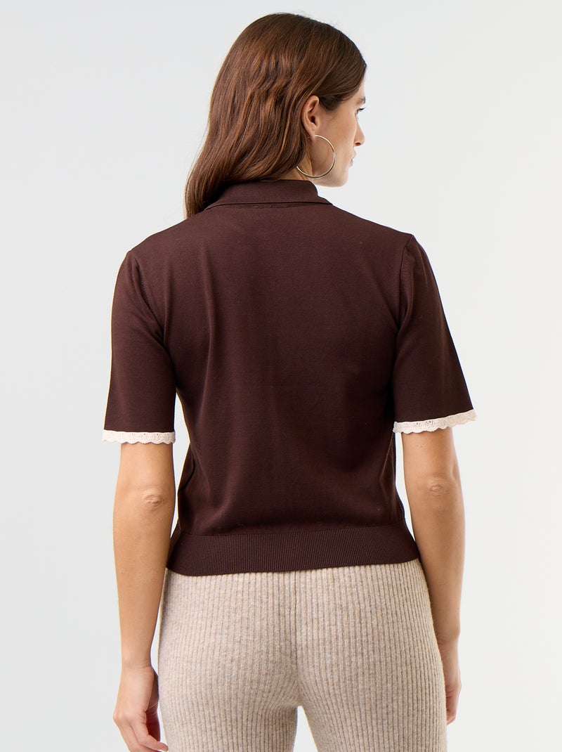 Gilet en maille à manches courtes avec dentelle Marron - Kiabi