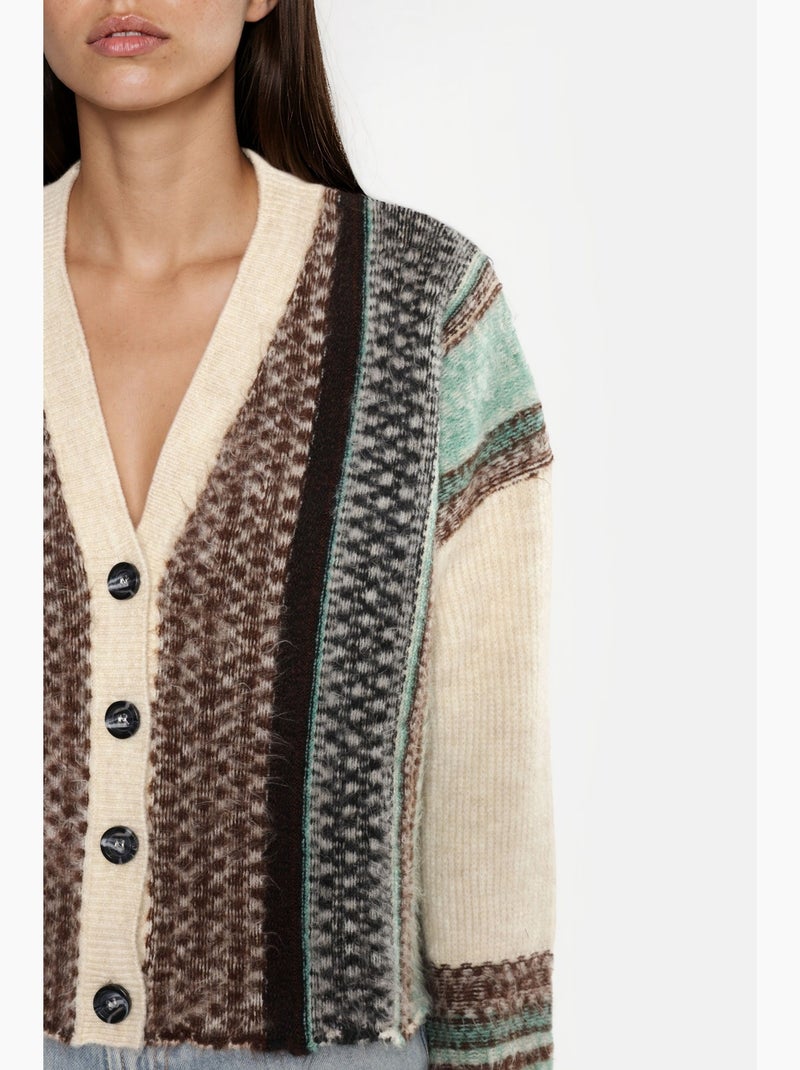 Gilet en maille à motifs et col en v boutonné hiccup Crème - Kiabi