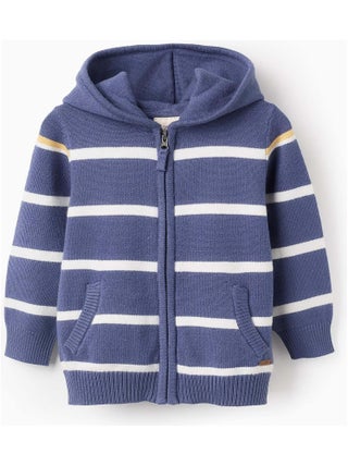 Gilet en Maille à Rayures avec Capuche