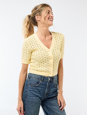 Gilet en maille ajourée à manches courtes