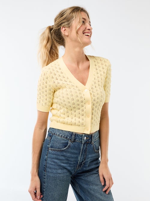 Gilet en maille ajourée à manches courtes - Kiabi