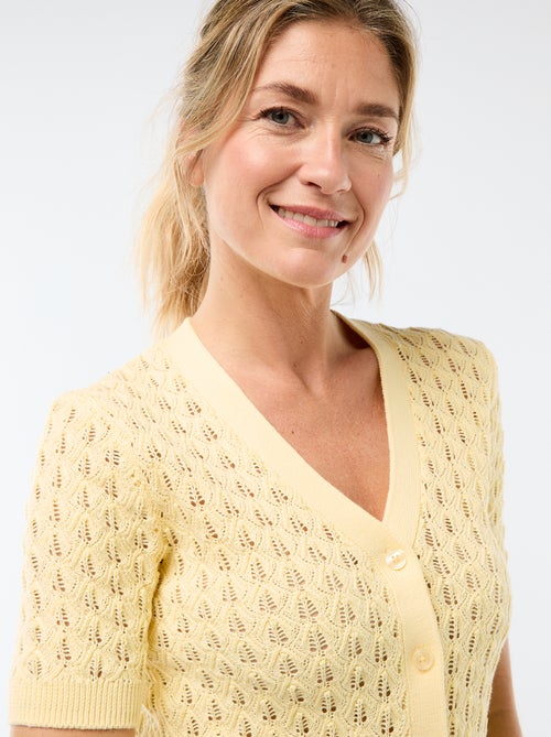 Gilet en maille ajourée à manches courtes - Kiabi