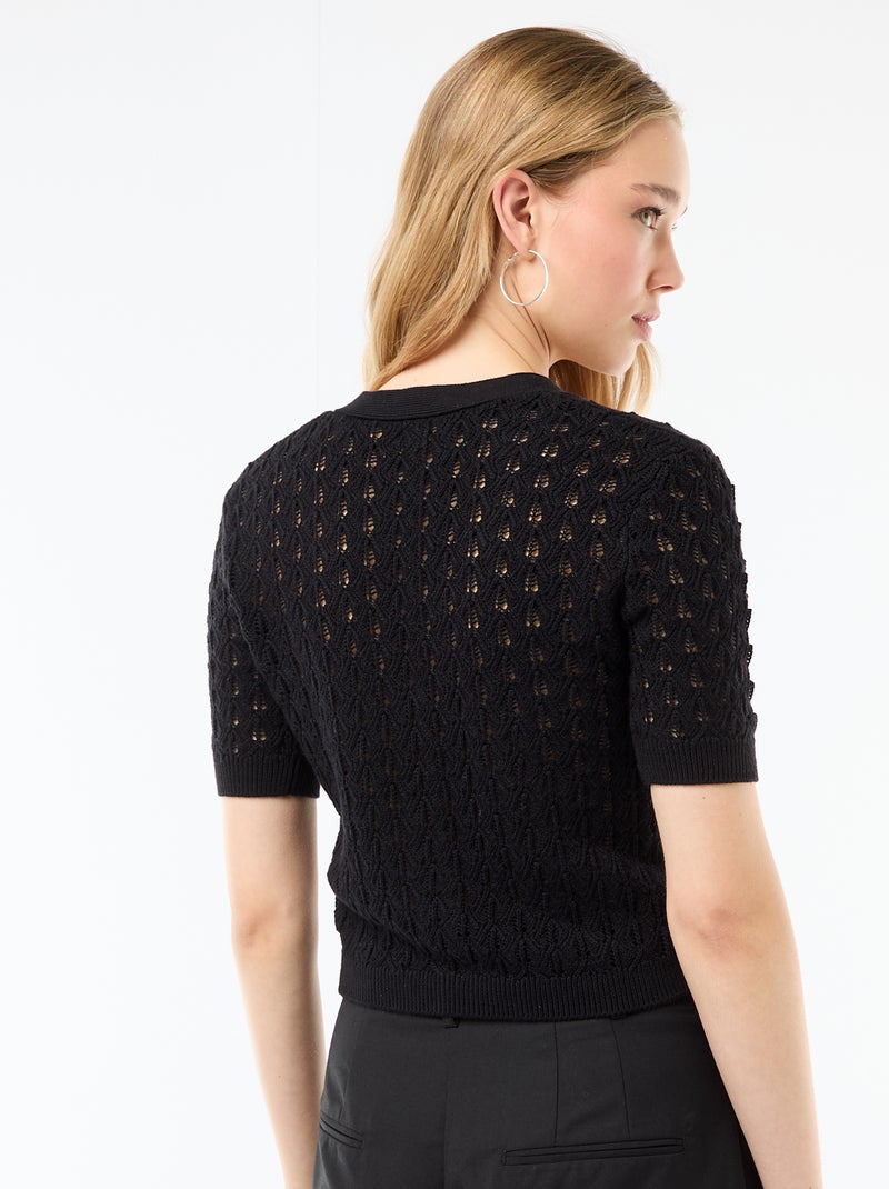 Gilet en maille ajourée à manches courtes Noir - Kiabi