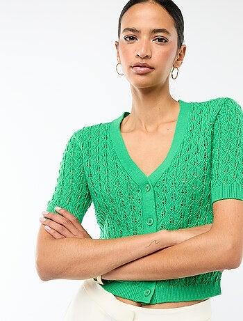 Gilet en maille ajourée à manches courtes
