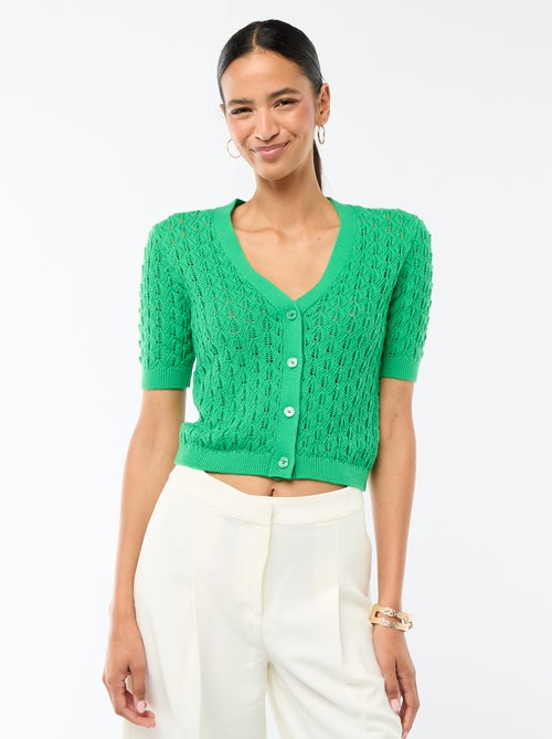 Gilet en maille ajourée à manches courtes - Kiabi