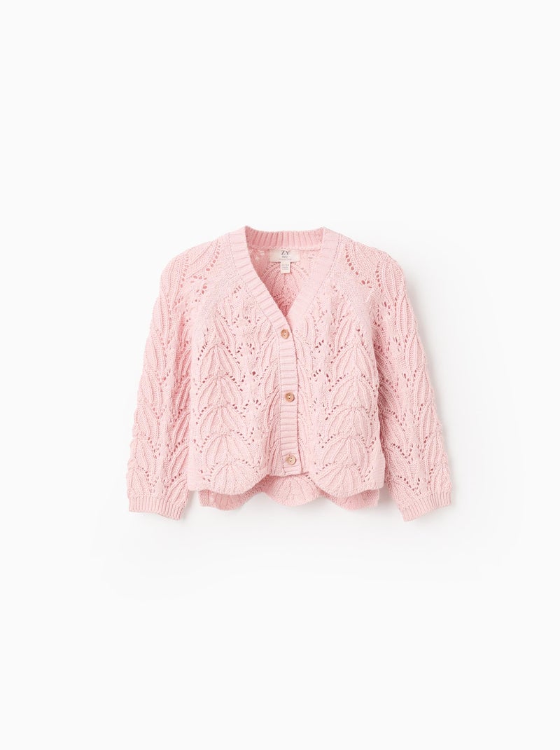 Gilet en Maille Ajourée avec Col en V Rose - Kiabi